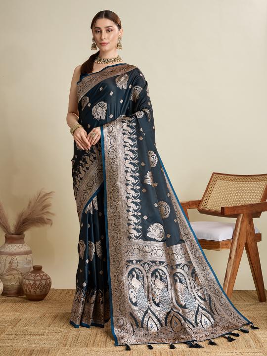 Blue Satin Silk Saree