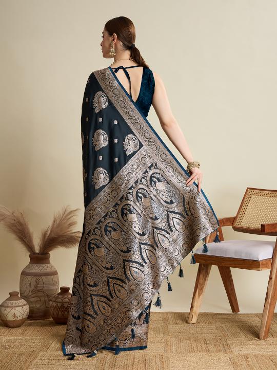 Blue Satin Silk Saree — alternate view
