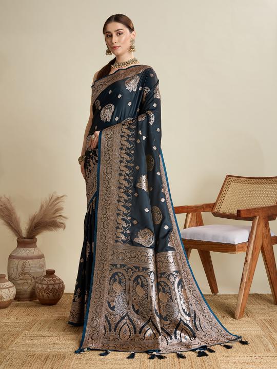 Blue Satin Silk Saree