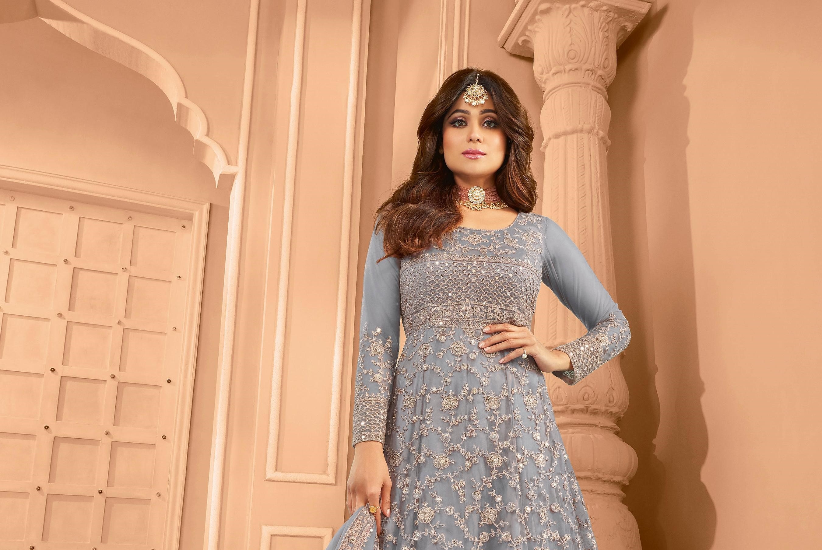Blue Sequance Net Anarkali Suit
