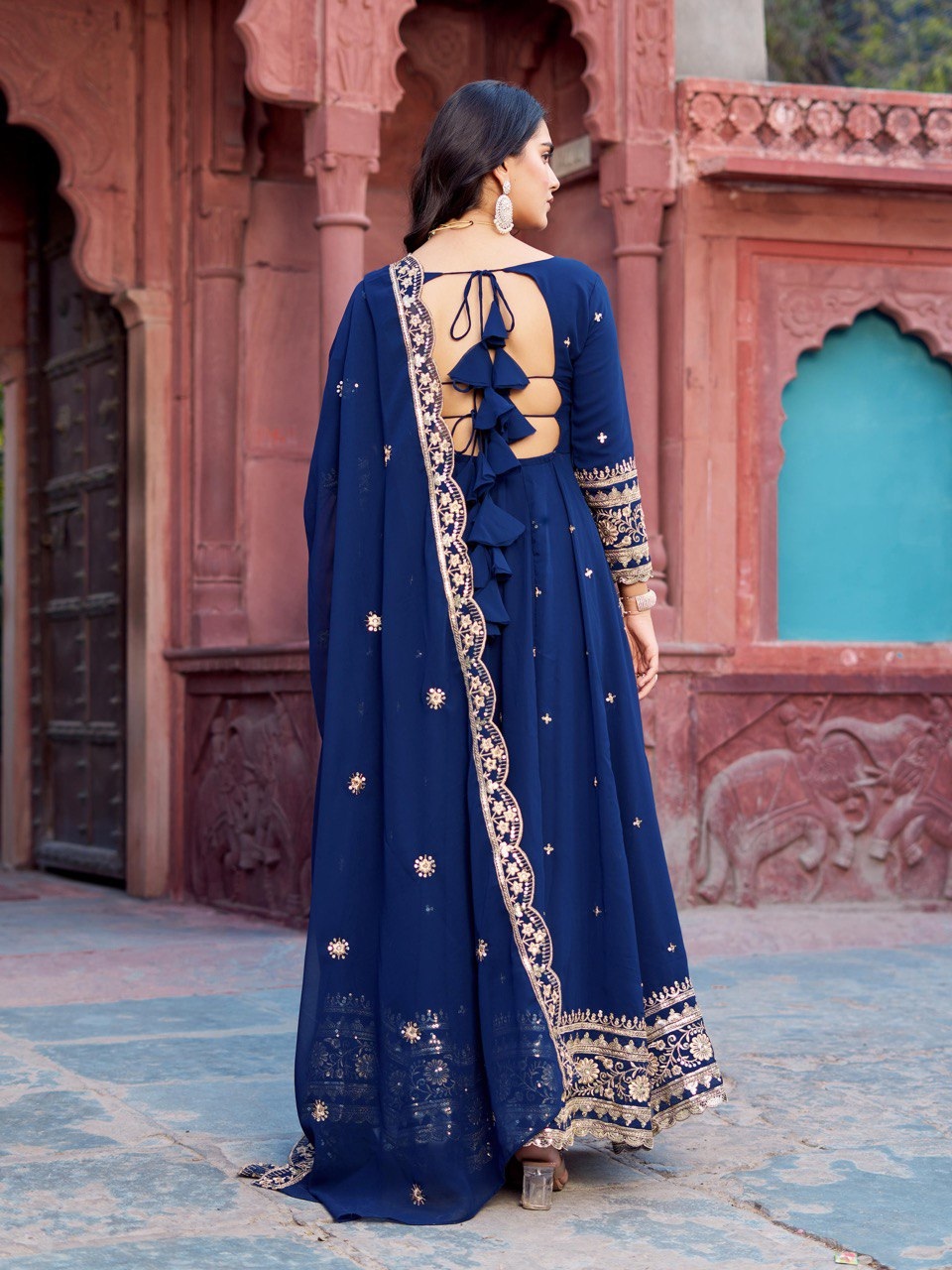 Blue Sequinsd Georgette Anarkali Suit