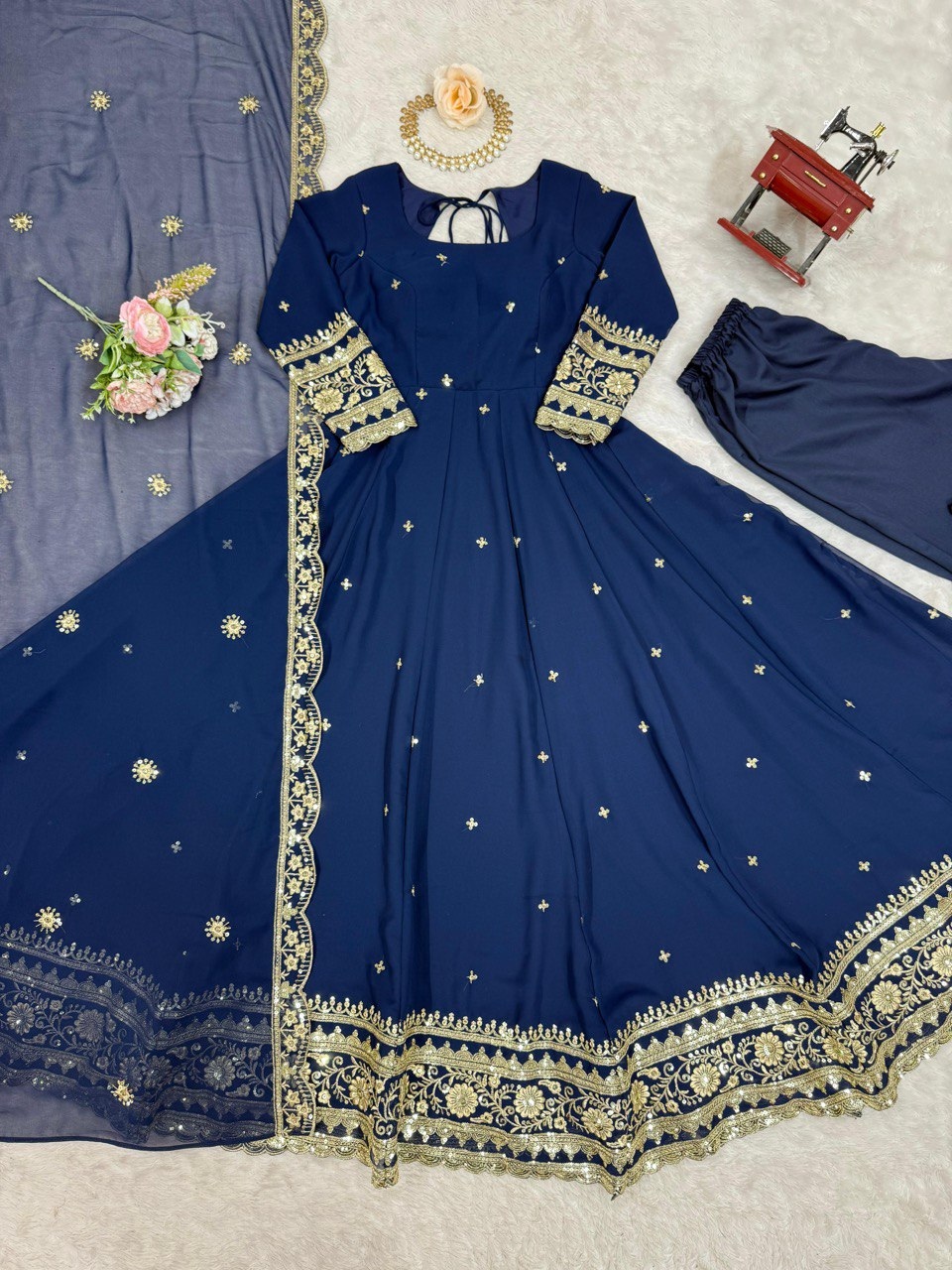 Blue Sequinsd Georgette Anarkali Suit