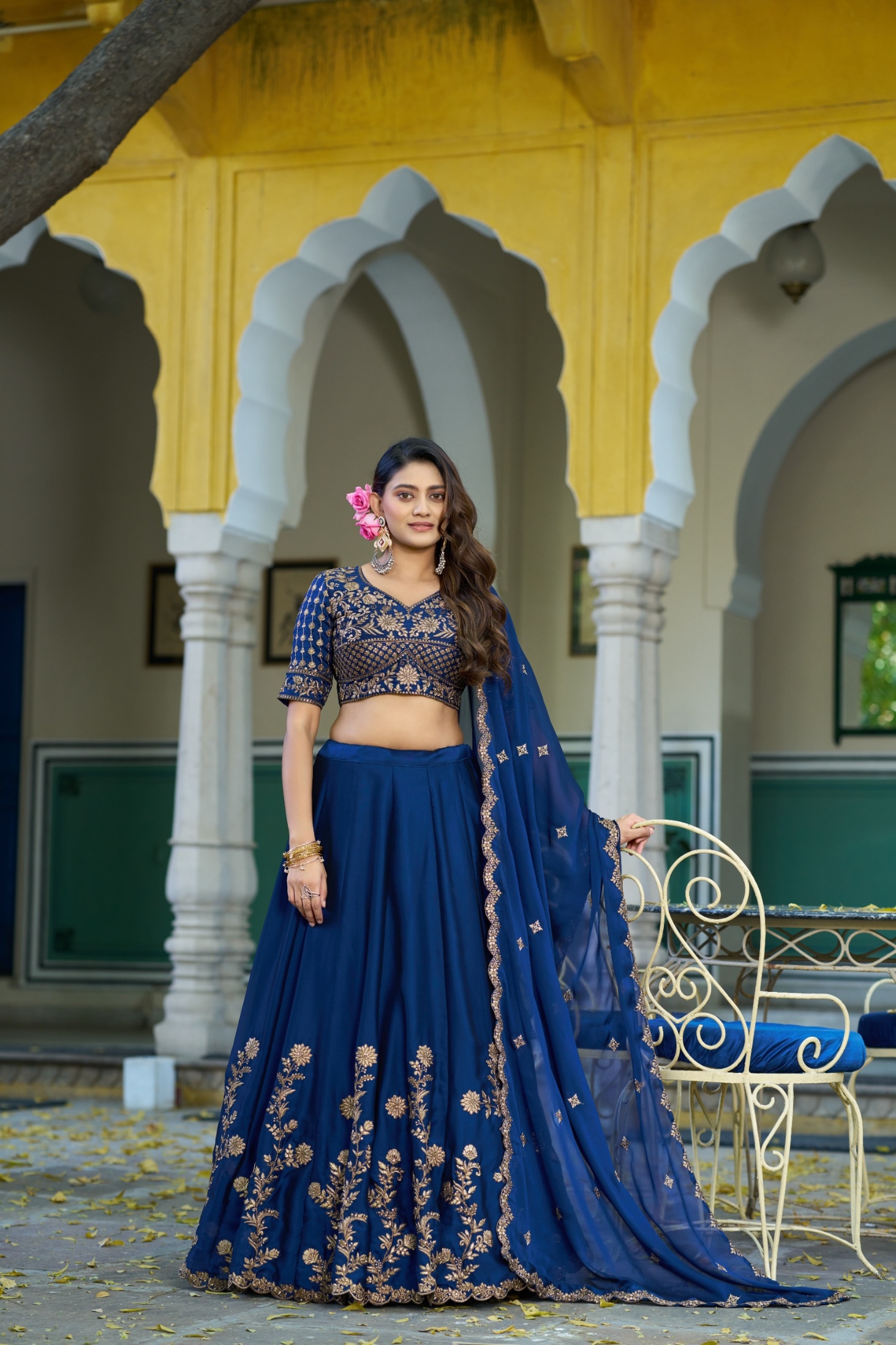 Blue Sequins Rangoli Silk Lehenga Choli
