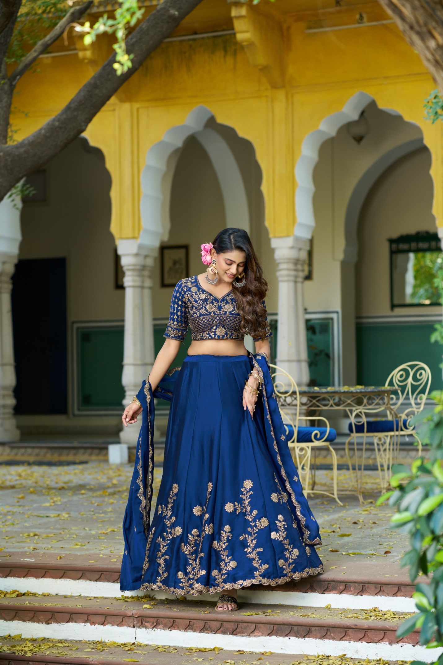 Blue Sequins Rangoli Silk Lehenga Choli