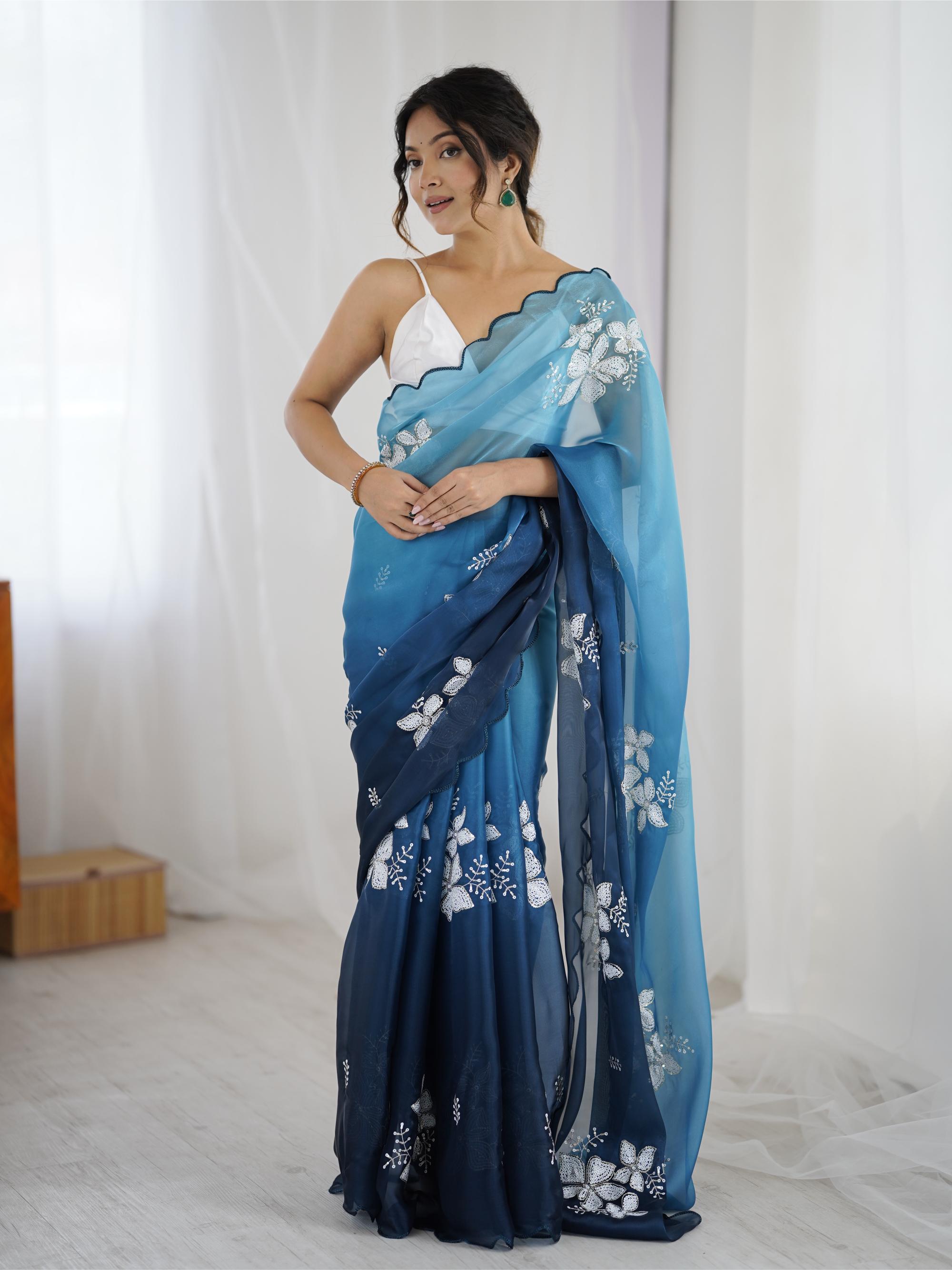 Blue Sequins Embroidered Jimmy Choo Saree — alternate view