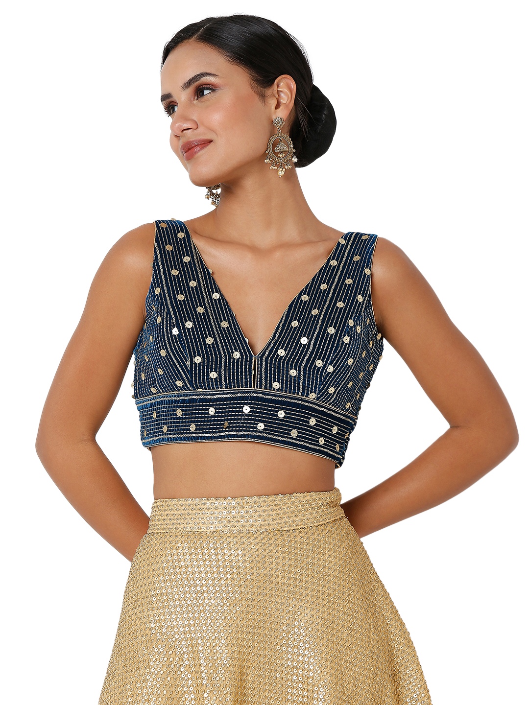 Blue Sequins Velvet Designer Blouse