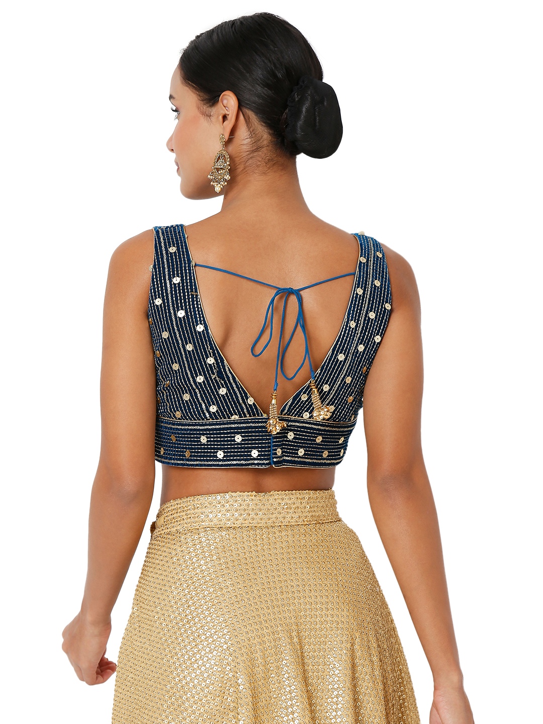 Blue Sequins Velvet Designer Blouse