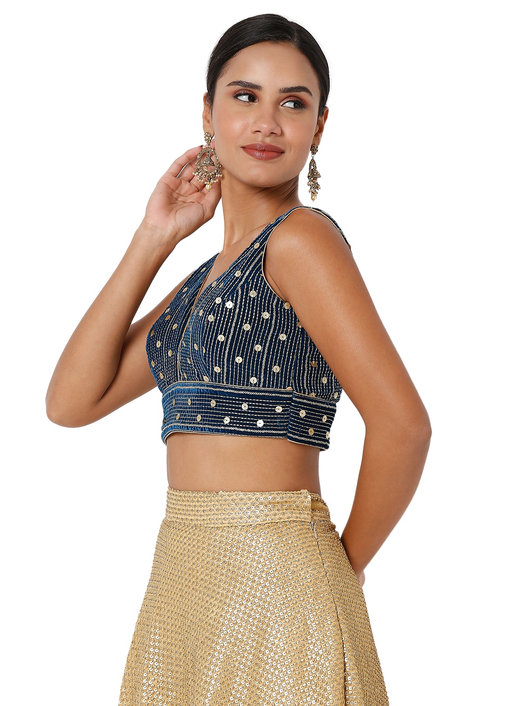 Blue Sequins Velvet Designer Blouse