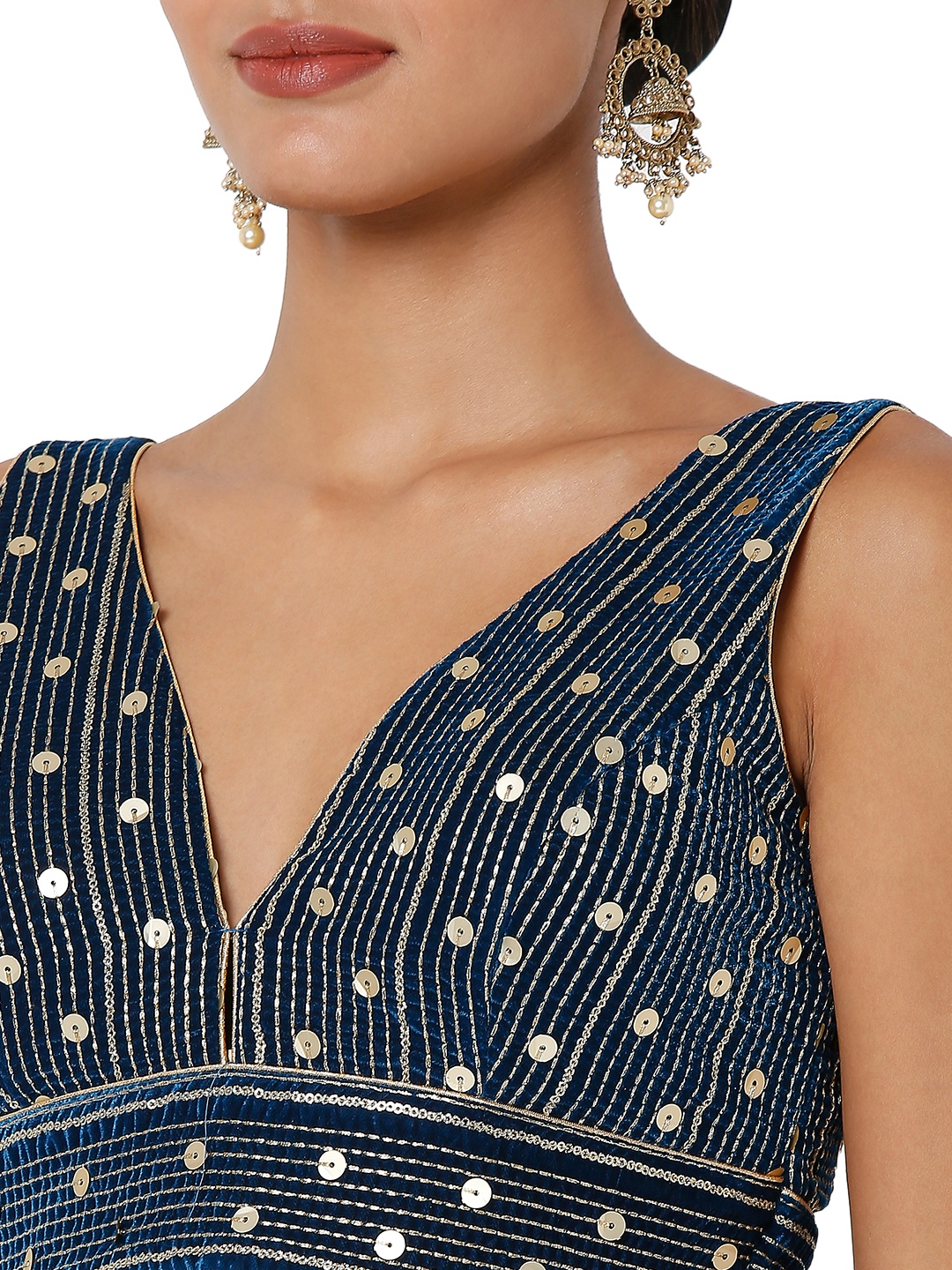 Blue Sequins Velvet Designer Blouse