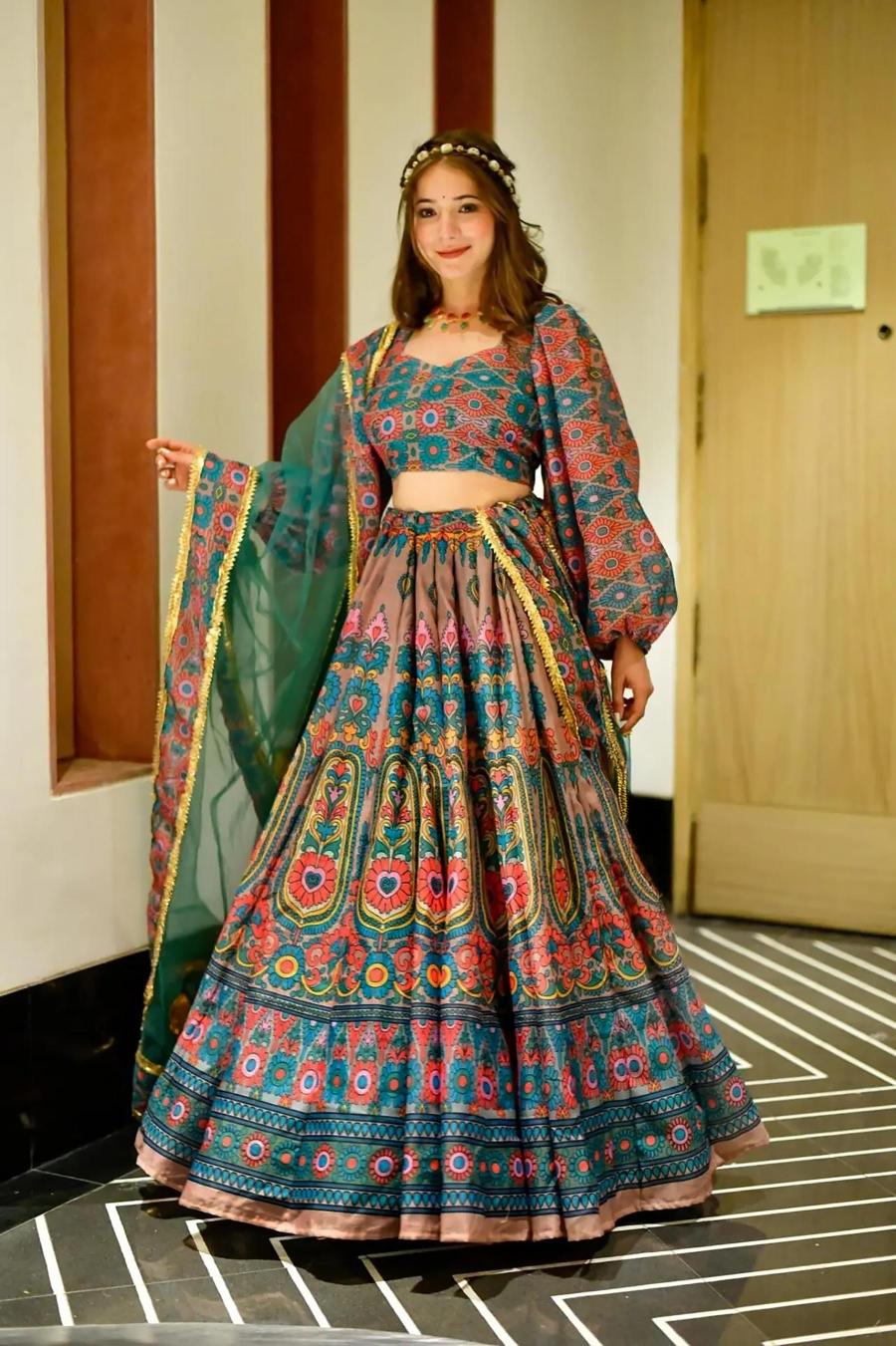 Blue Silk Crop Top Lehenga