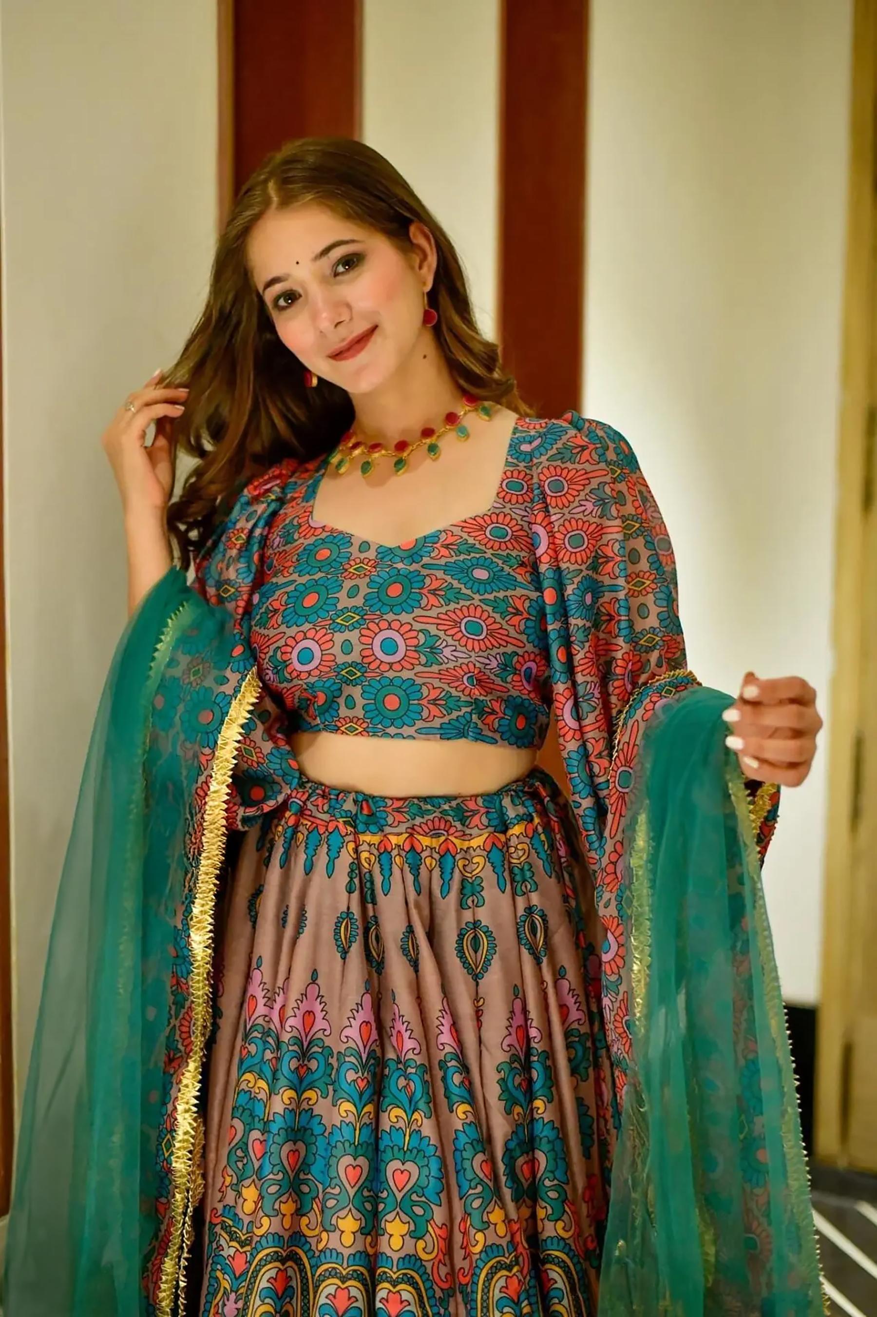 Blue Silk Crop Top Lehenga — alternate view