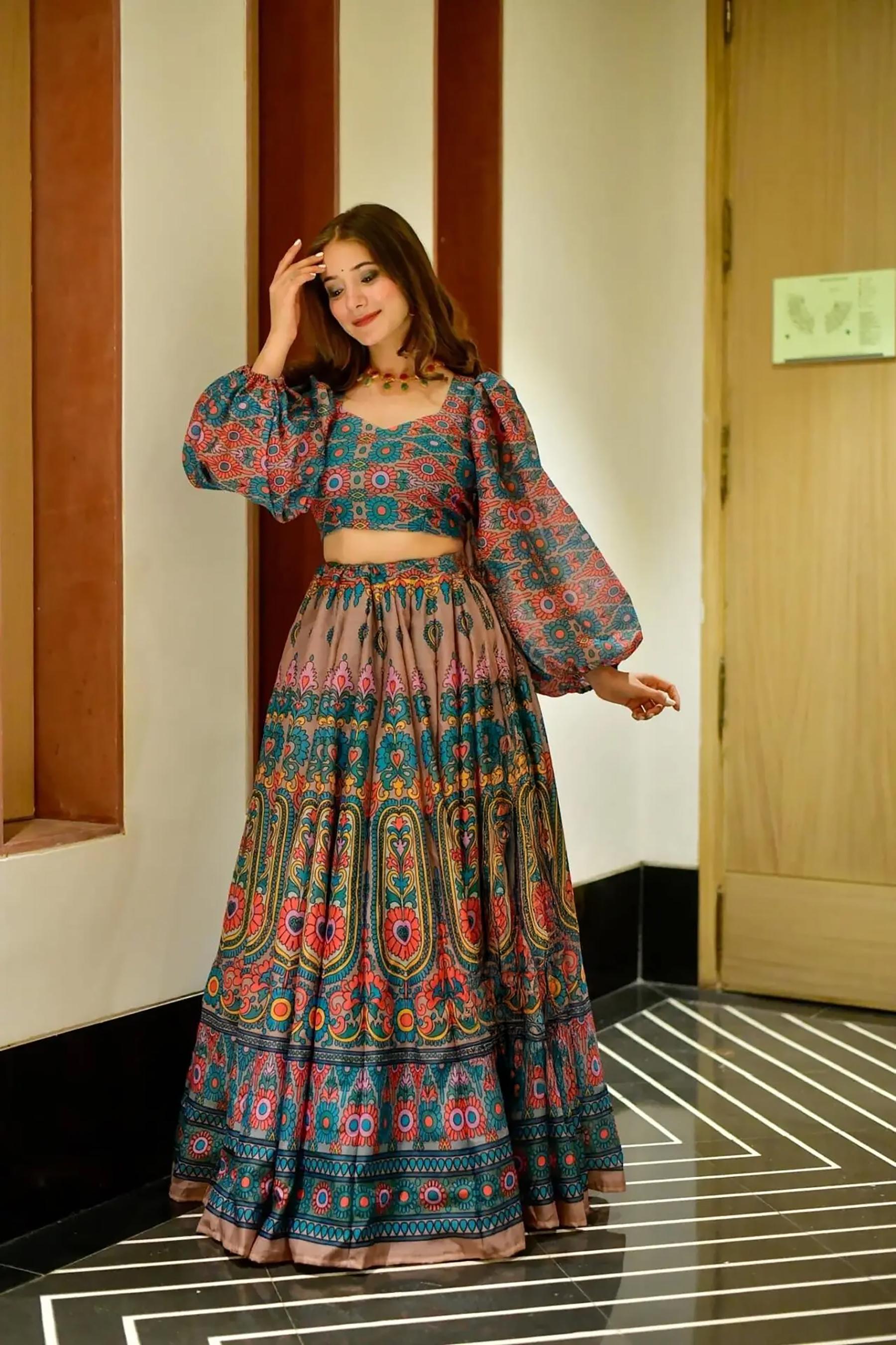 Blue Silk Crop Top Lehenga