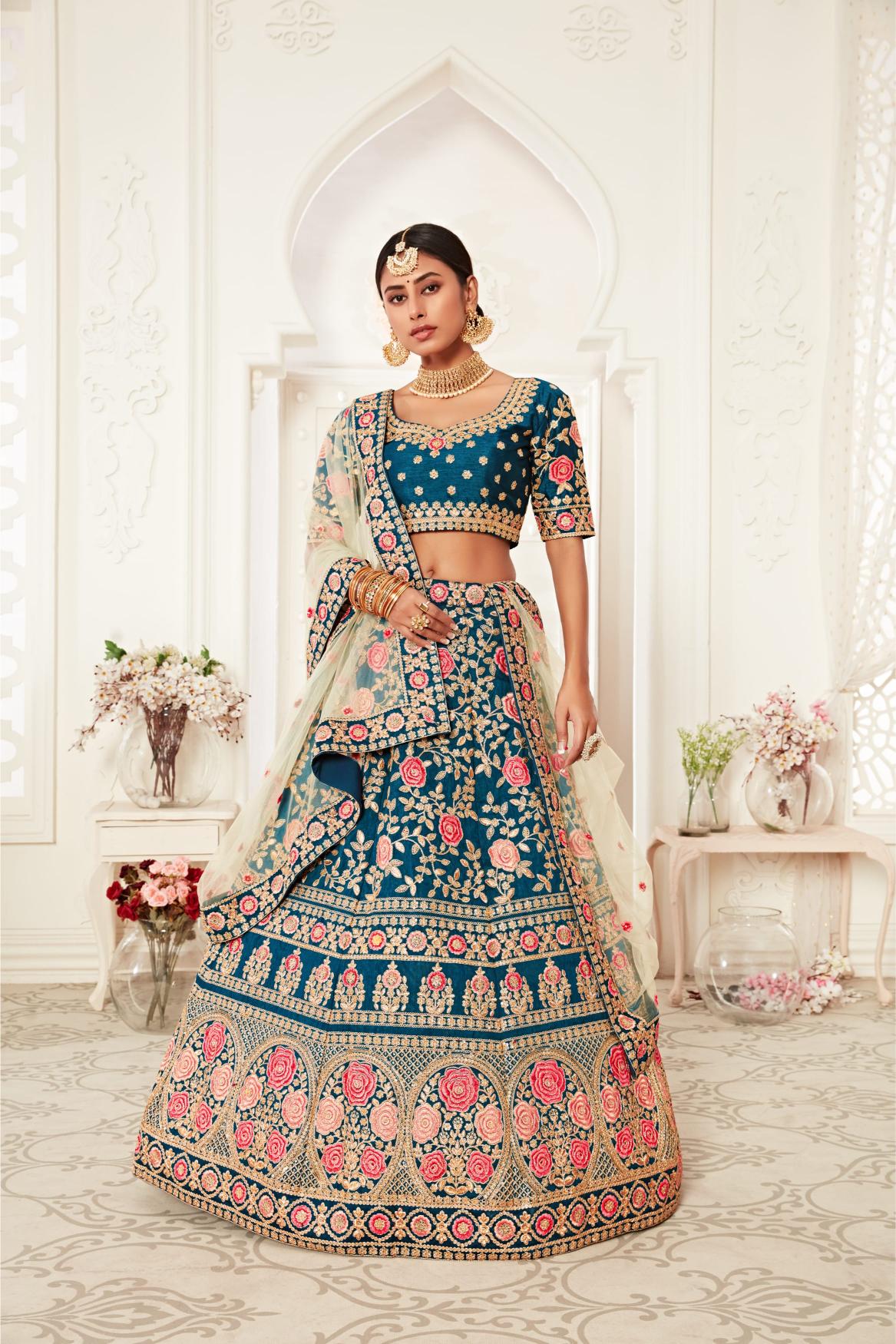 Blue Silk Lehenga Choli