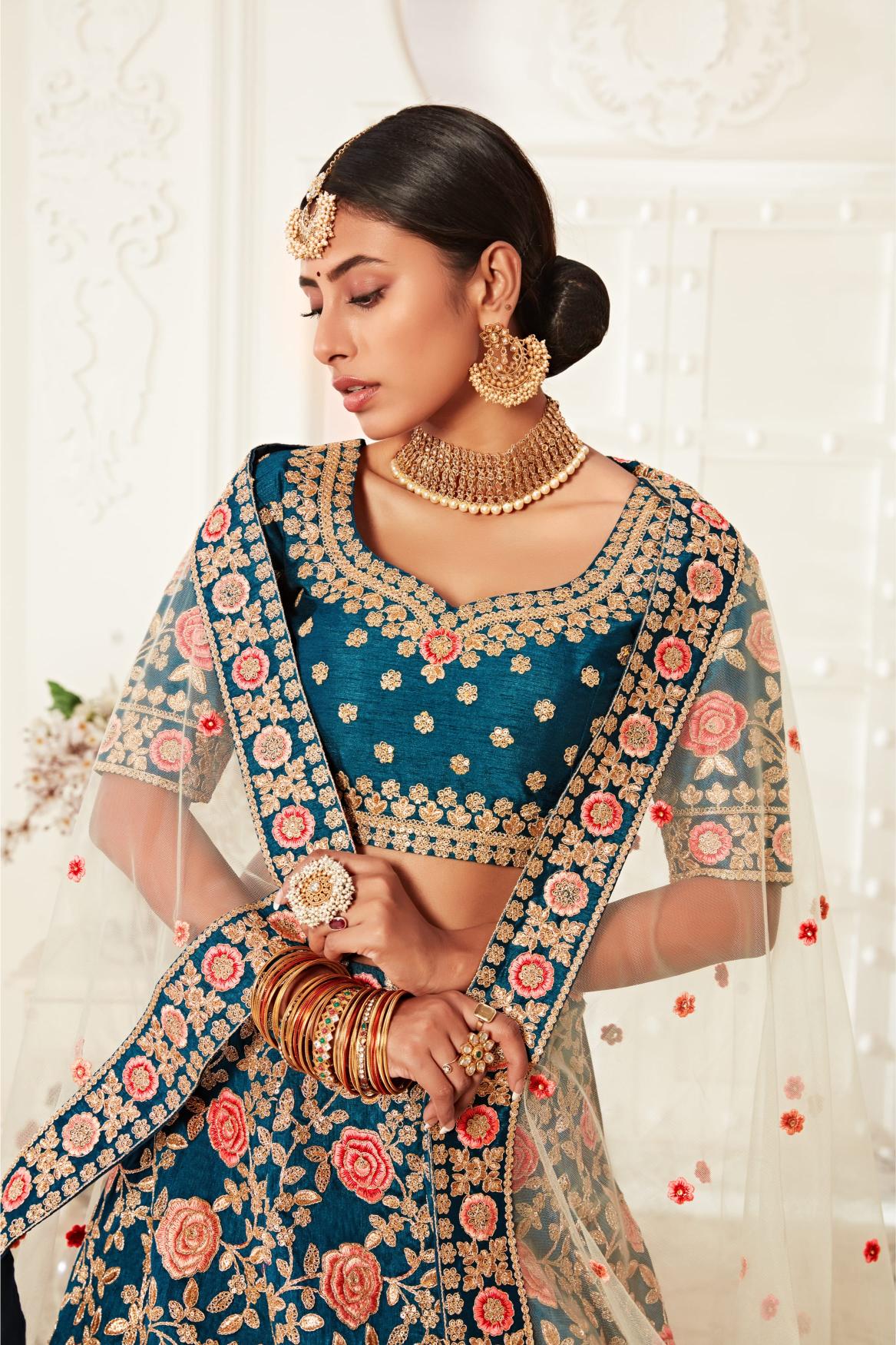 Blue Silk Lehenga Choli