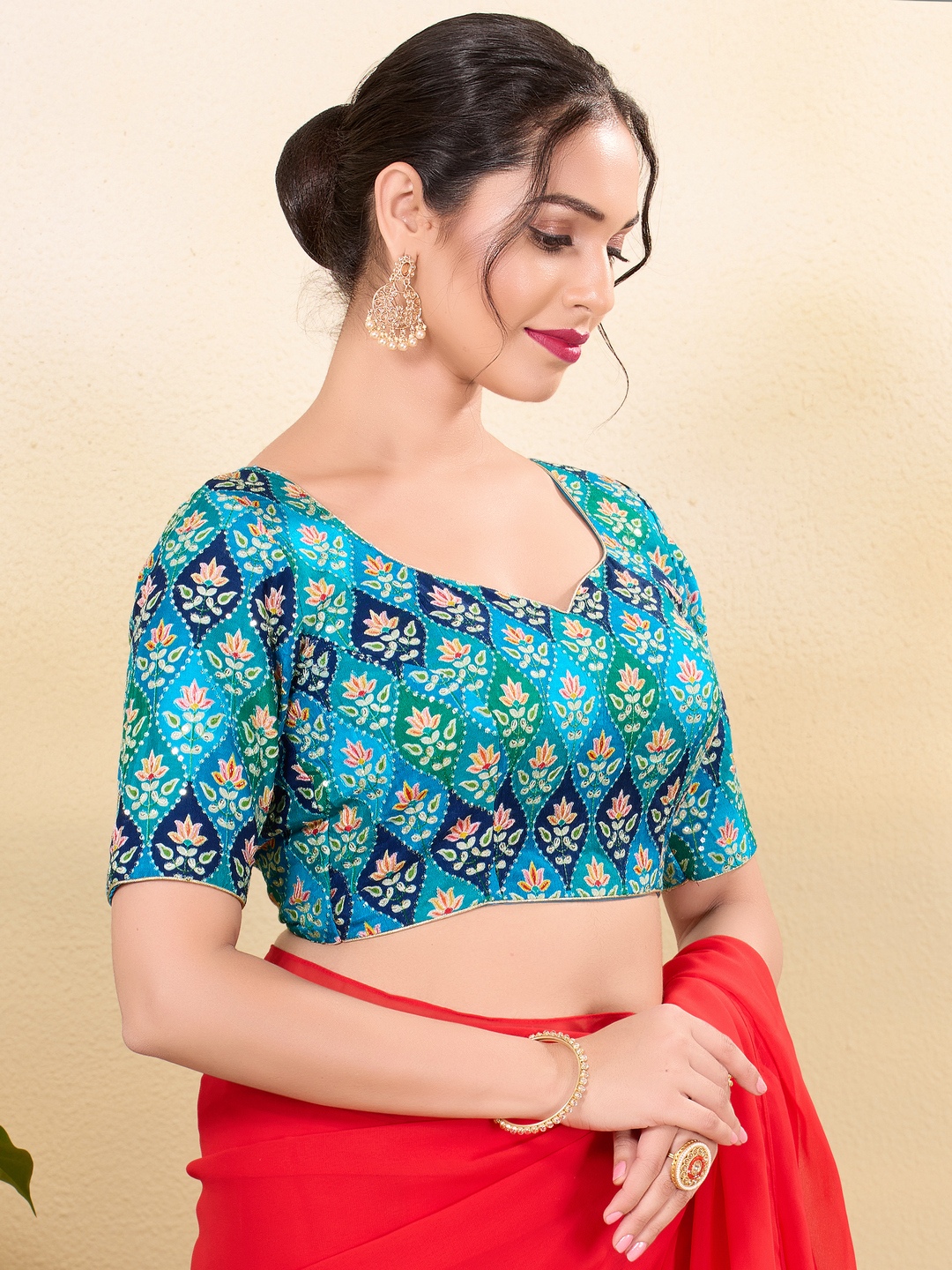 Blue Silk Printed Fitted Blouse