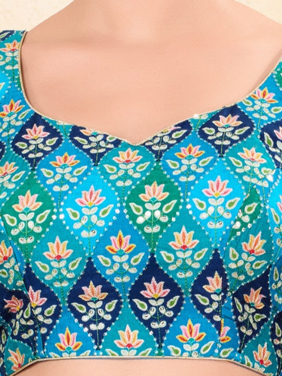 Blue Silk Printed Fitted Blouse