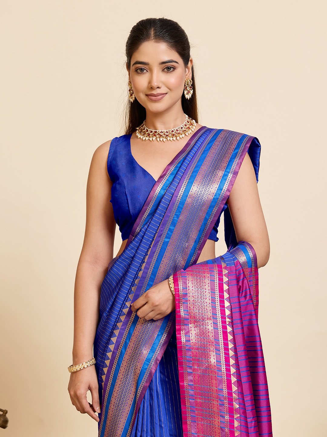 Blue Silk Zari Border Woven Designer Saree
