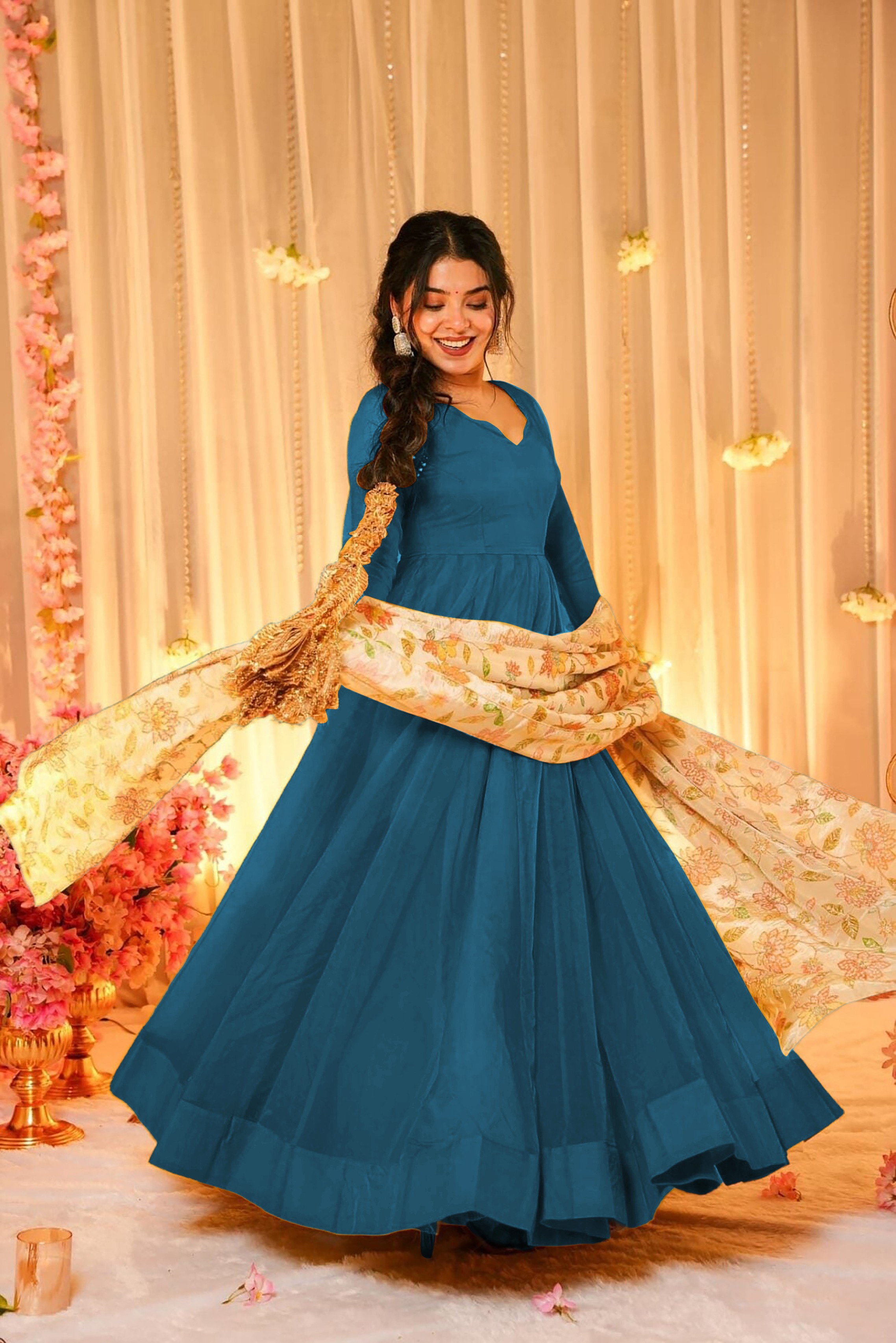 Blue Soft Silk Readymade Gown — alternate view