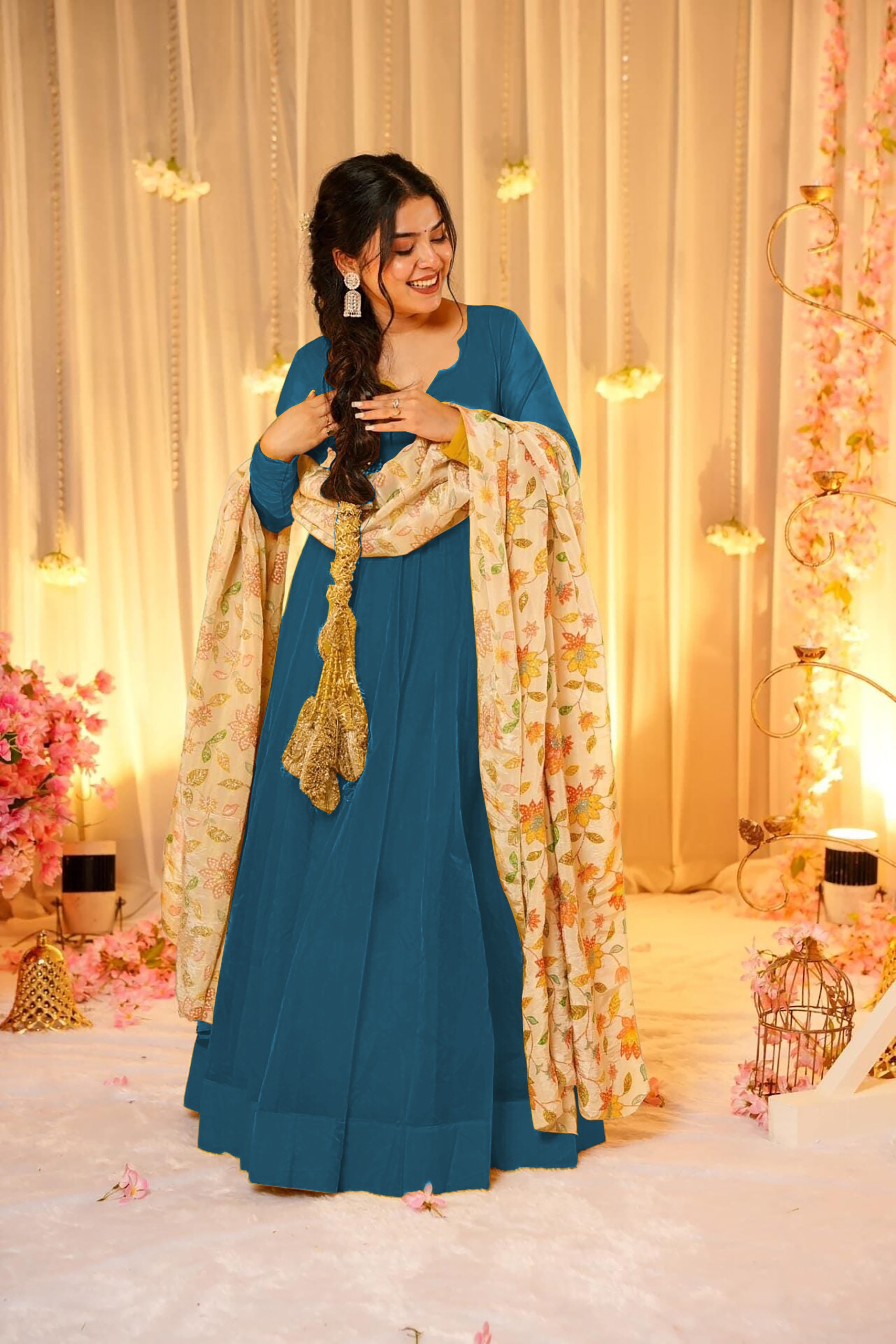 Blue Soft Silk Readymade Gown
