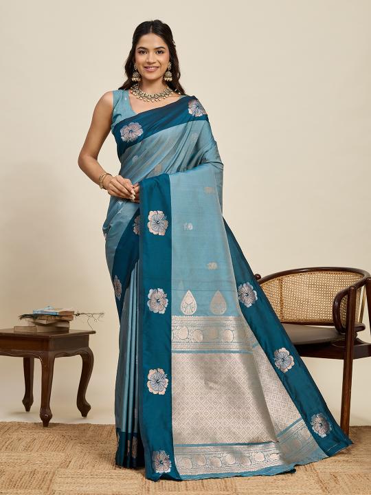 Blue Soft Silk Zari Designer Saree