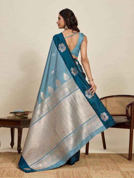 Blue Soft Silk Zari Designer Saree — alternate view