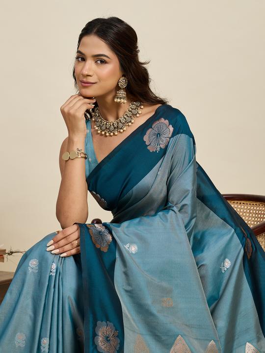 Blue Soft Silk Zari Designer Saree