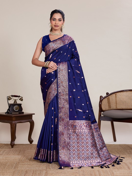 Blue Soft Silk Zari Woven Saree