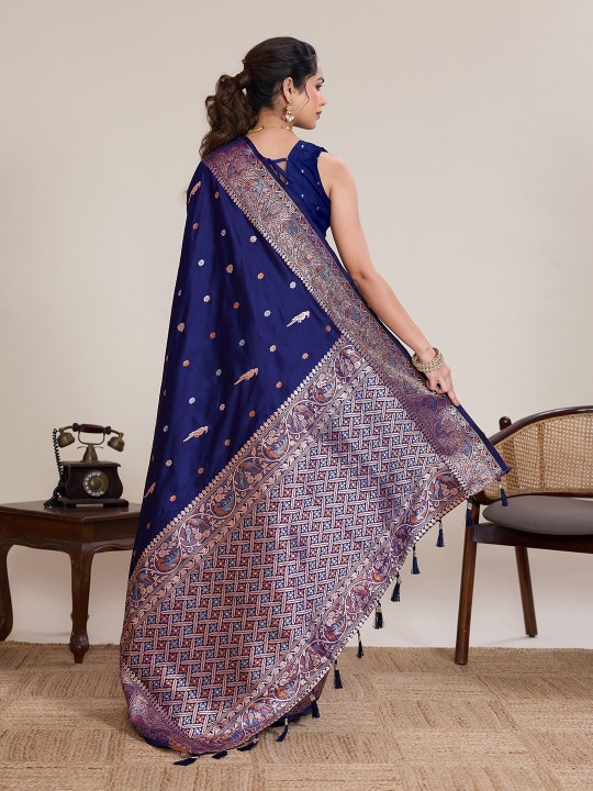 Blue Soft Silk Zari Woven Saree — alternate view