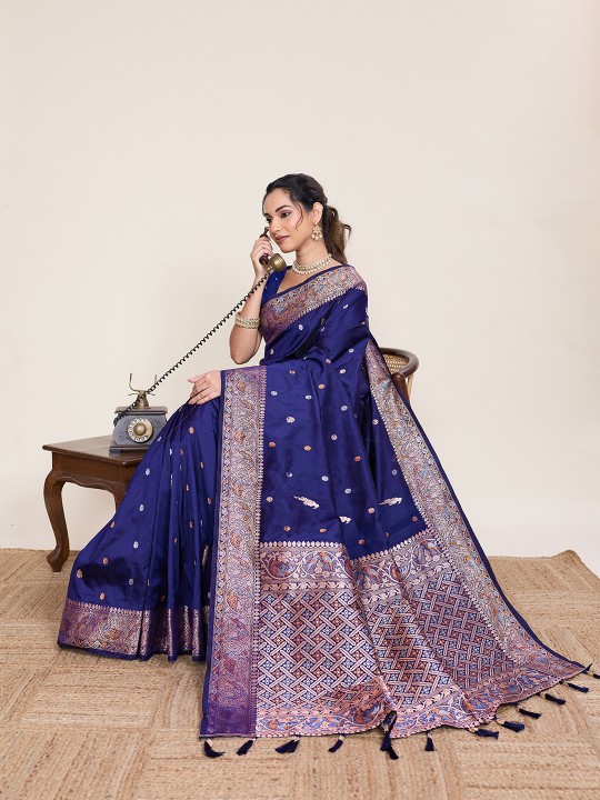 Blue Soft Silk Zari Woven Saree