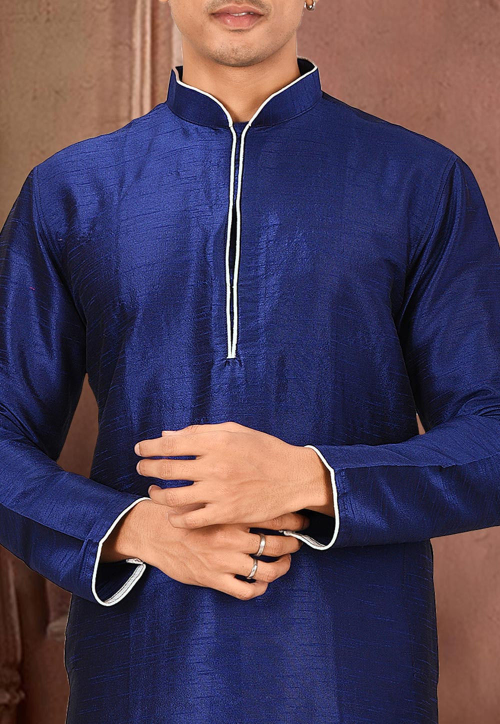 Blue Solid Art Silk Modern Kurta Dhoti Set