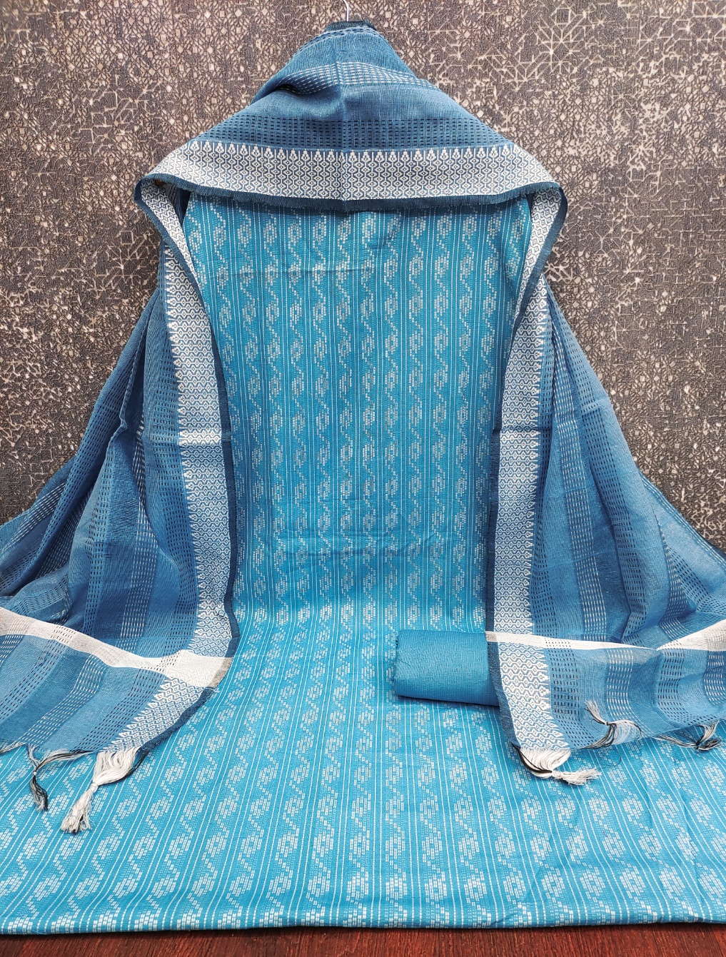 Blue Striped Weaving Cotton Straight Salwar Suit — alternate view