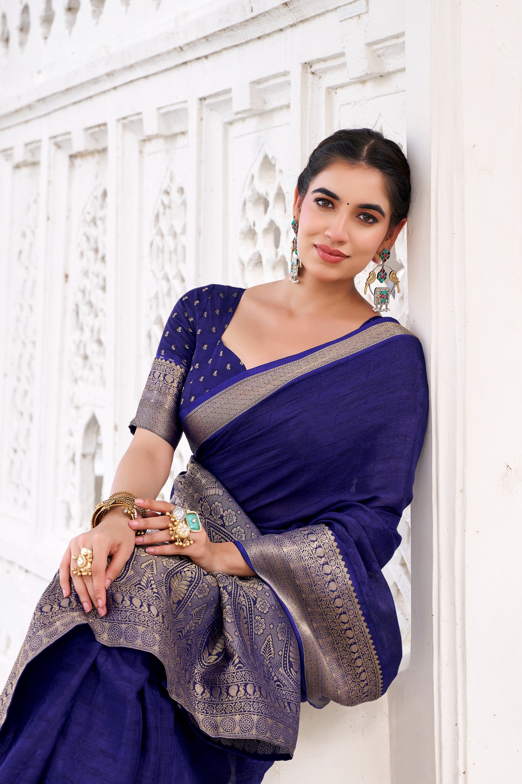 Blue Traditional Weaving Zari Chinon Saree