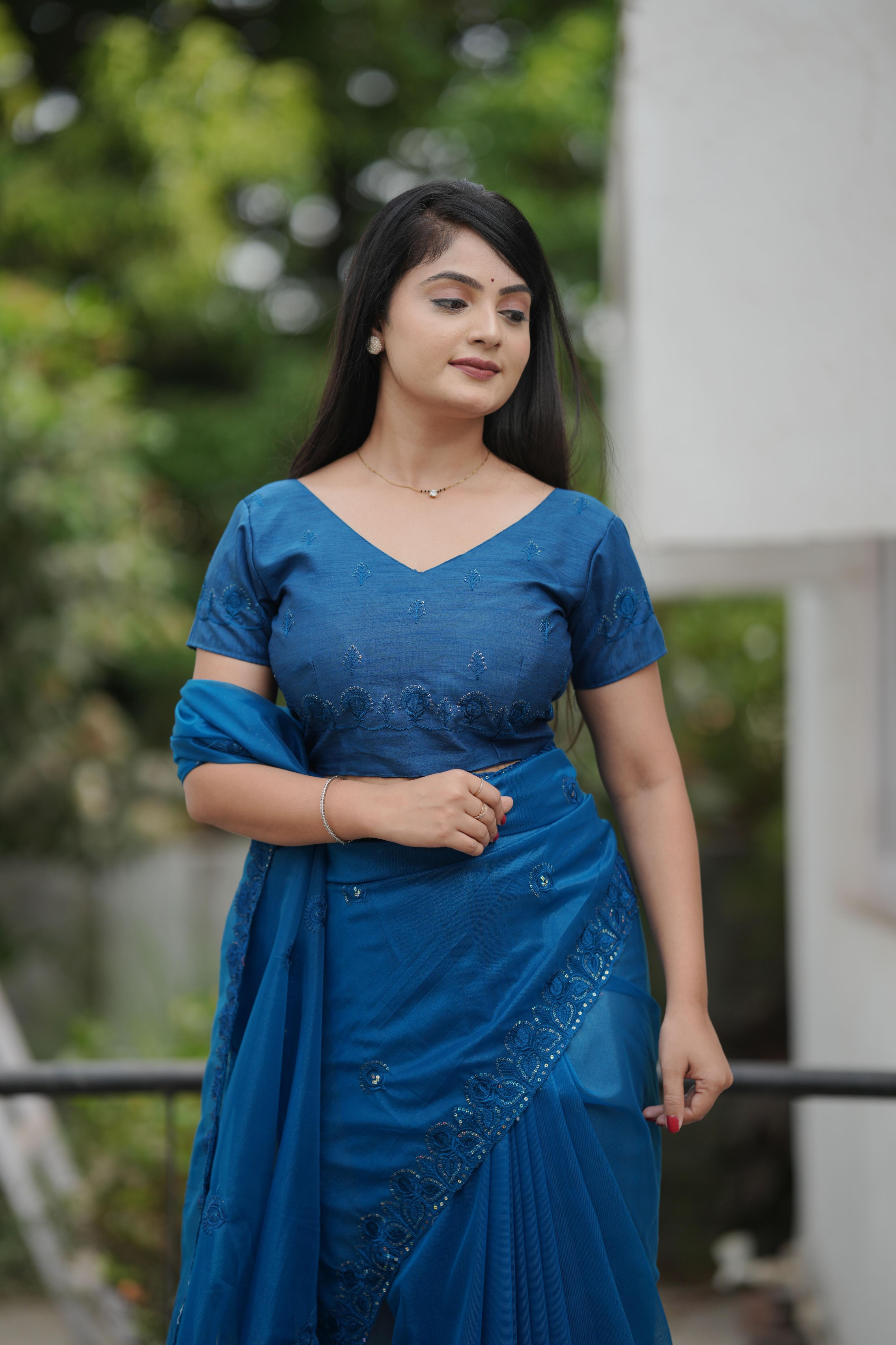 Blue Twill Net Saree