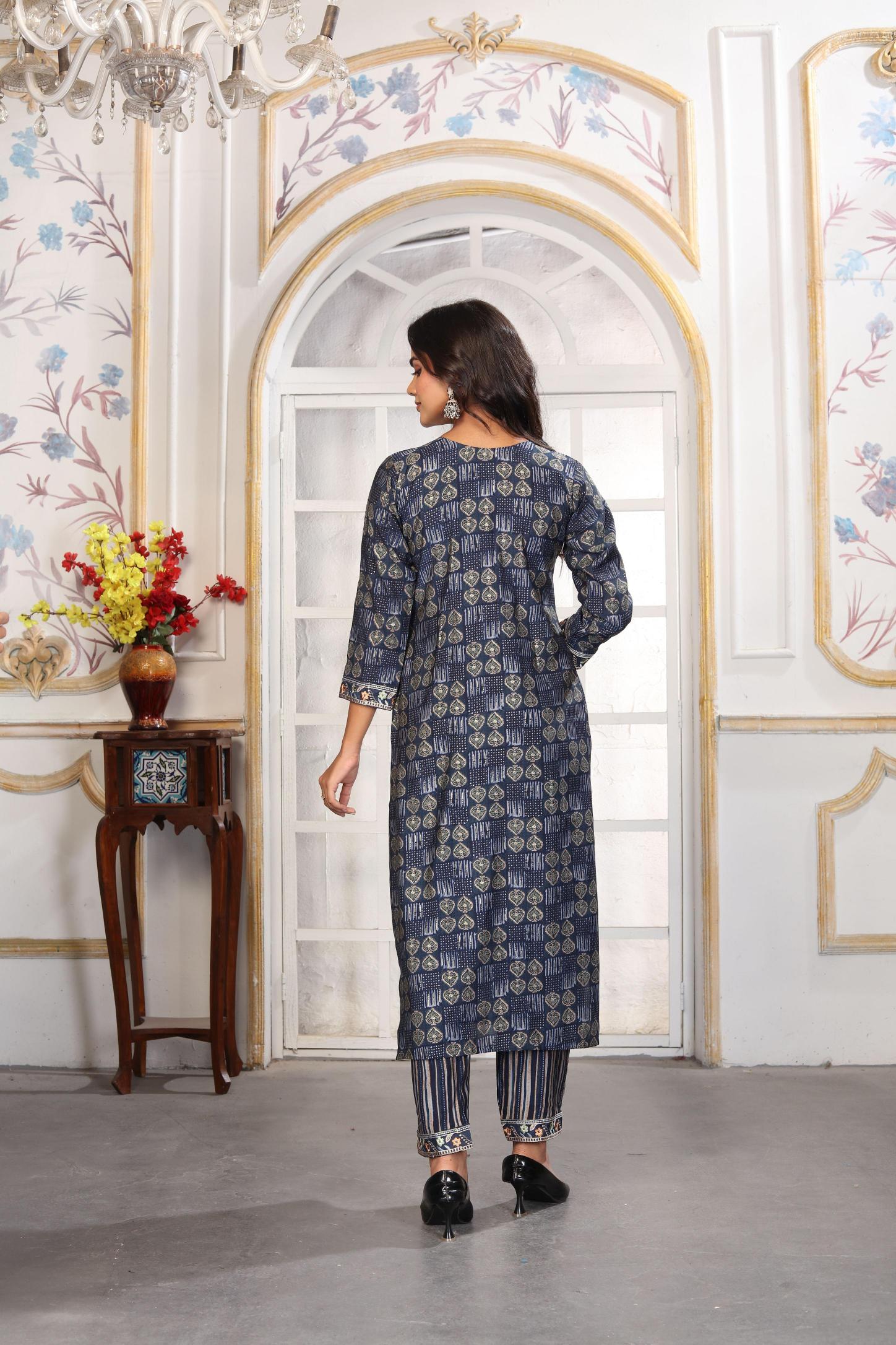 Blue V Neck Chanderi Readymade Suits — alternate view