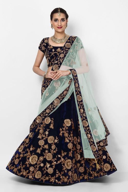 Blue Velvet Bridal Velvet Lehenga