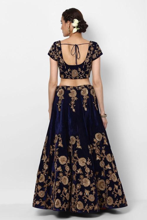 Blue Velvet Bridal Velvet Lehenga — alternate view