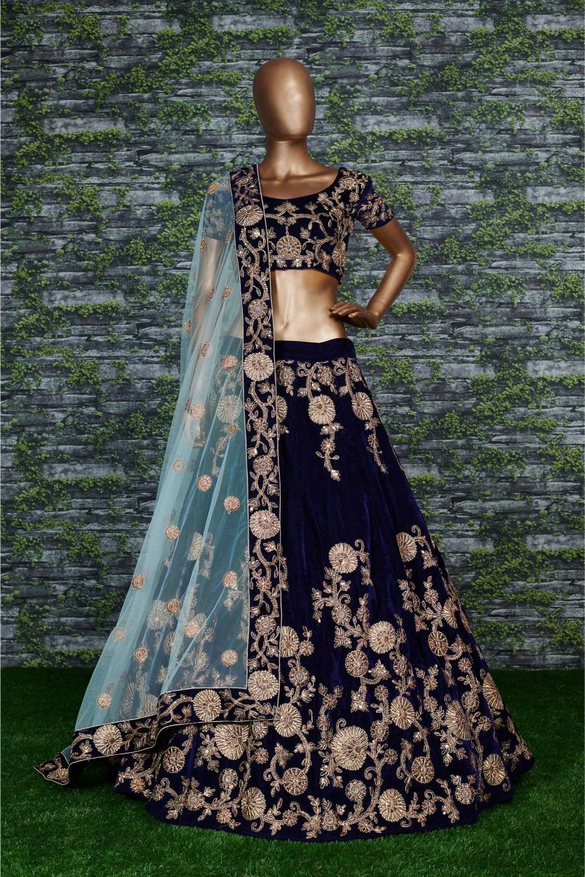 Blue Velvet Bridal Velvet Lehenga