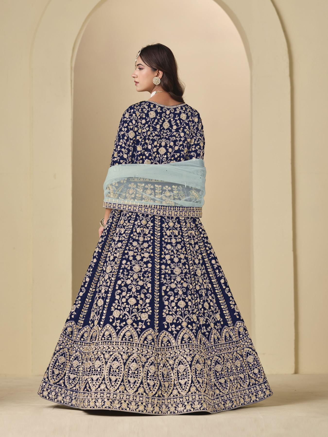 Blue Velvet Designer Embroidered Anarkali Suit — alternate view