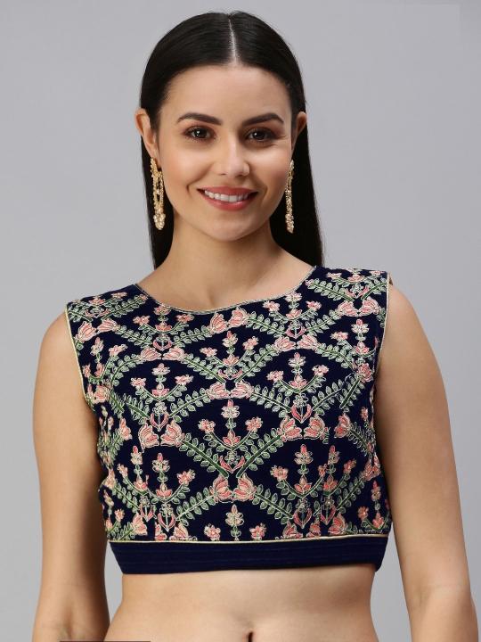 Blue Velvet Embroidered Readymade Blouse