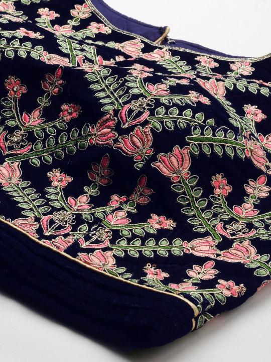 Blue Velvet Embroidered Readymade Blouse
