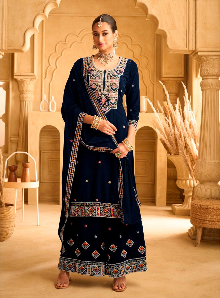 Blue Velvet Palazzo Suit