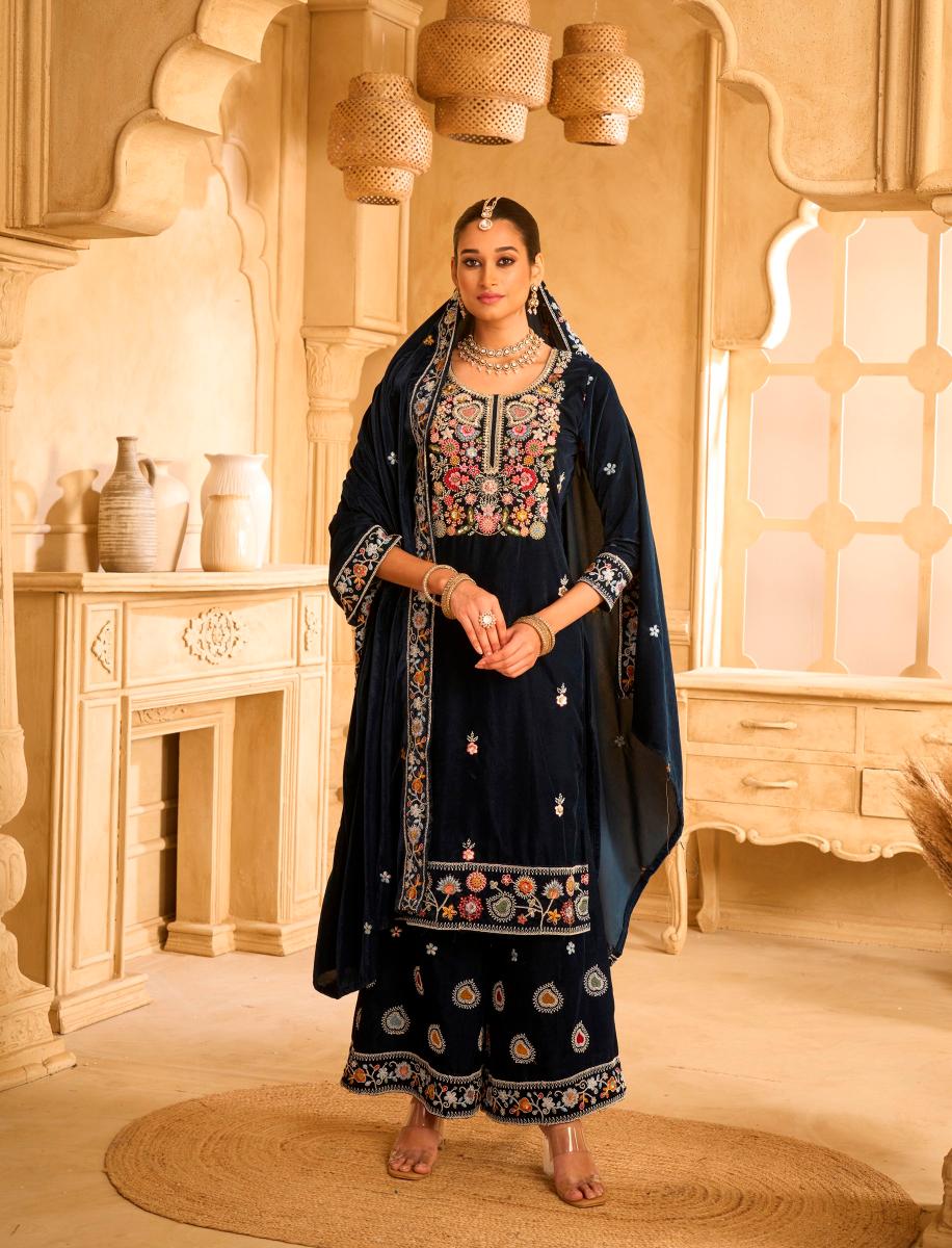 Blue Velvet Palazzo Suits