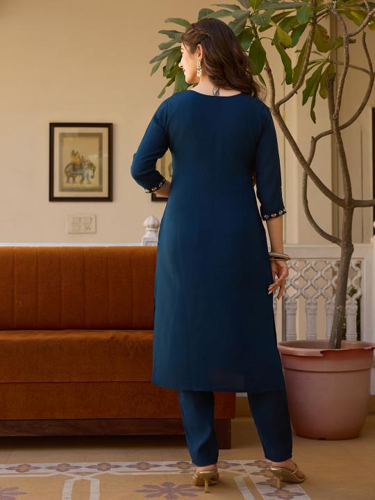 Blue Viscose Chanderi Readymade Suits — alternate view