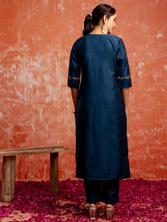 Blue Viscose Rayon Readymade Suit with dupatta — alternate view