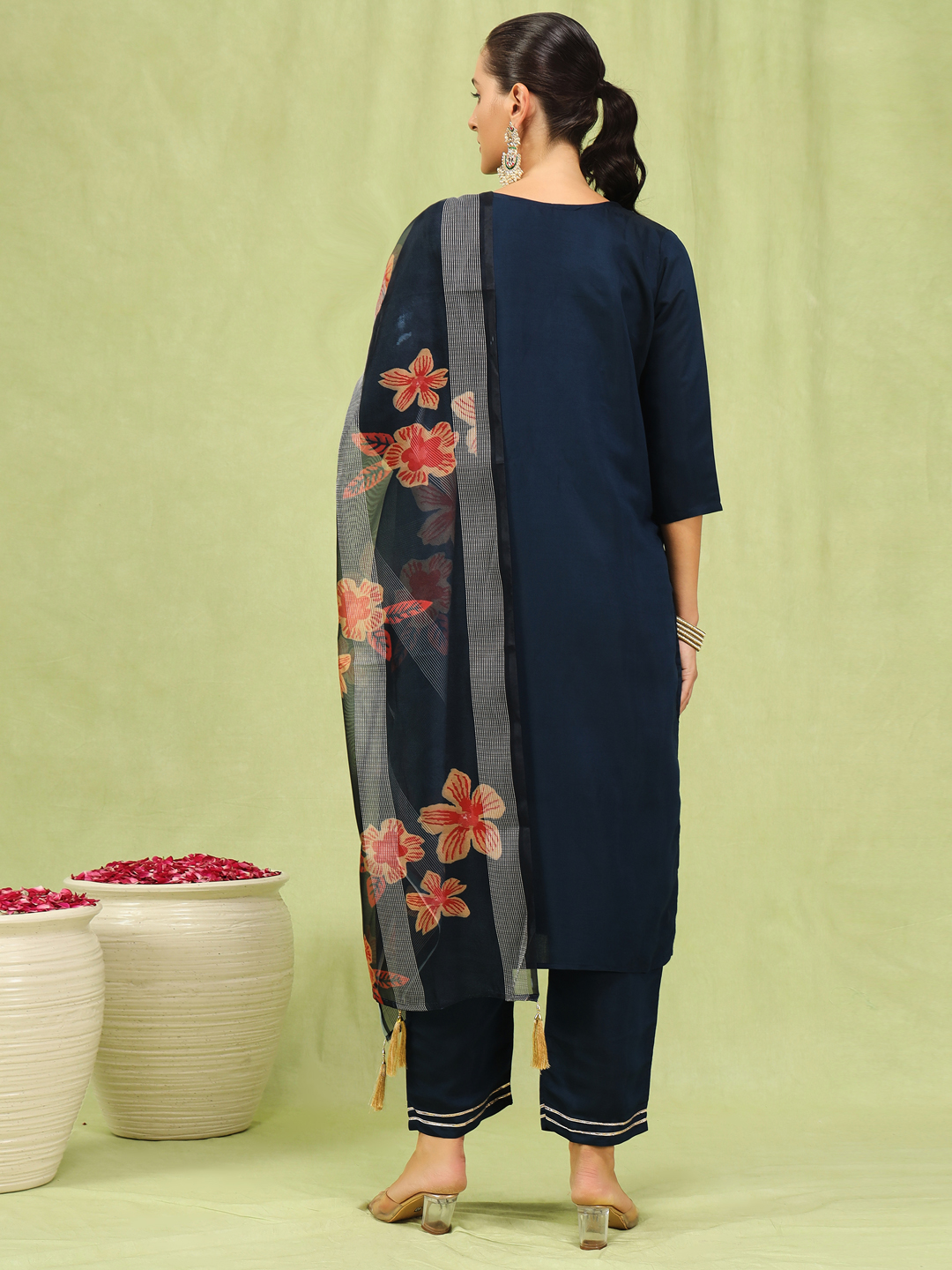 Blue Viscose Roman Silk Embroidered Salwar Suit — alternate view