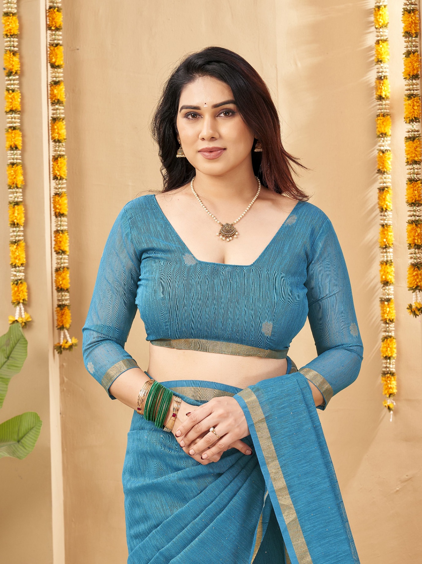 Blue Weaving Zari Linen Silk Saree