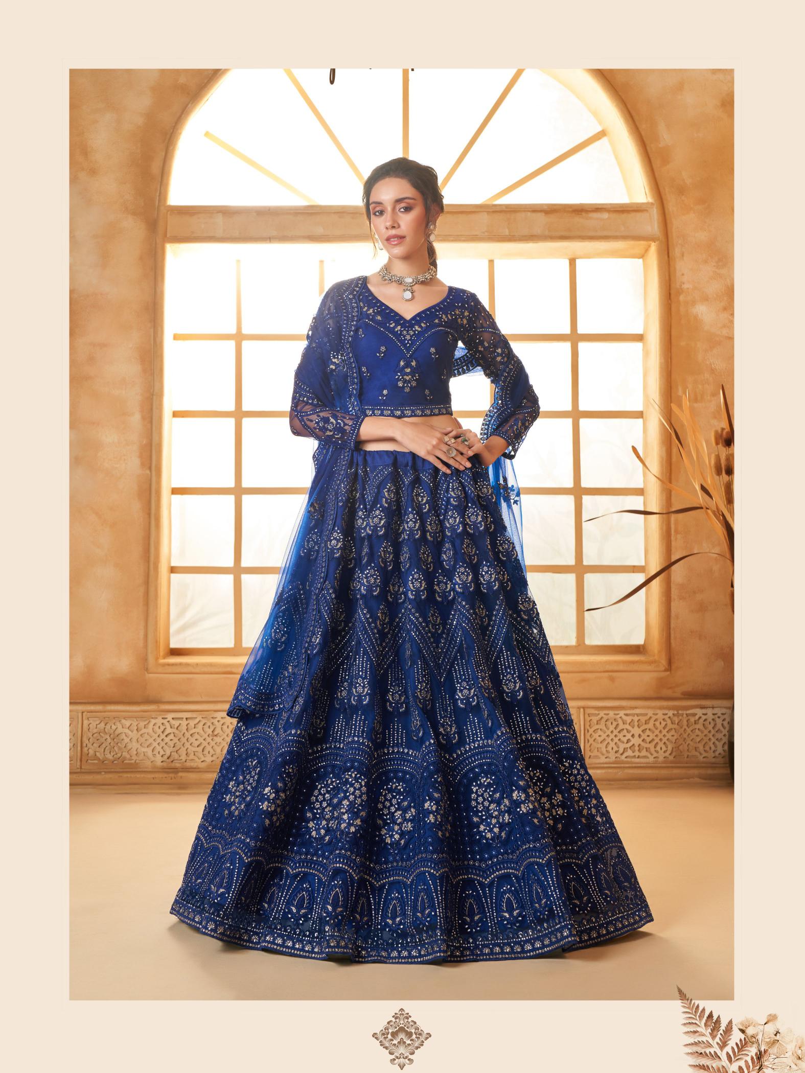 Blue Wedding Designer Soft Net Lehenga