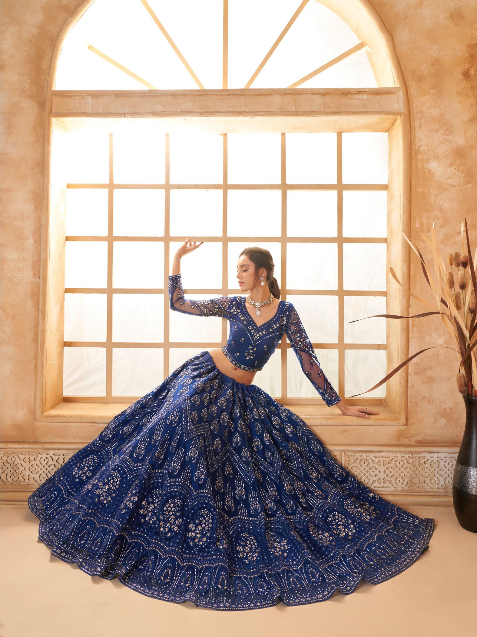 Blue Wedding Designer Soft Net Lehenga — alternate view