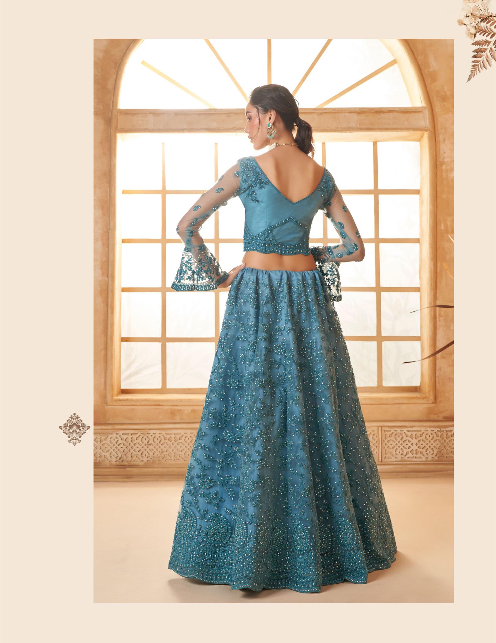 Blue Wedding Soft Net Lehenga — alternate view