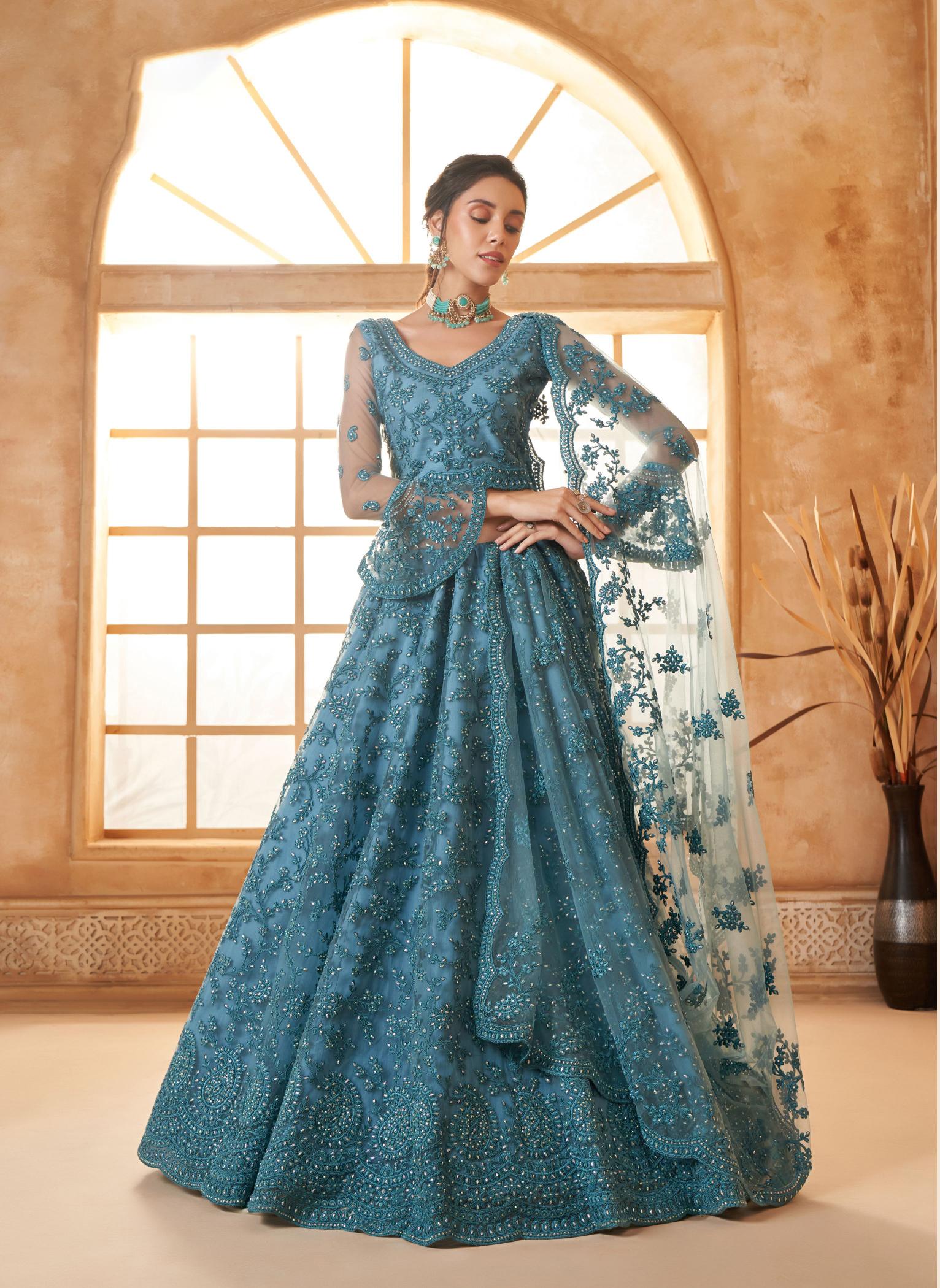 Blue Wedding Soft Net Lehenga